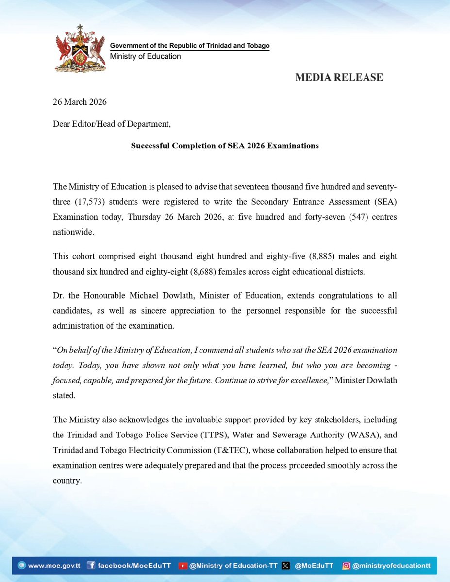 Ministry of Education | Trinidad and Tobago tweet media