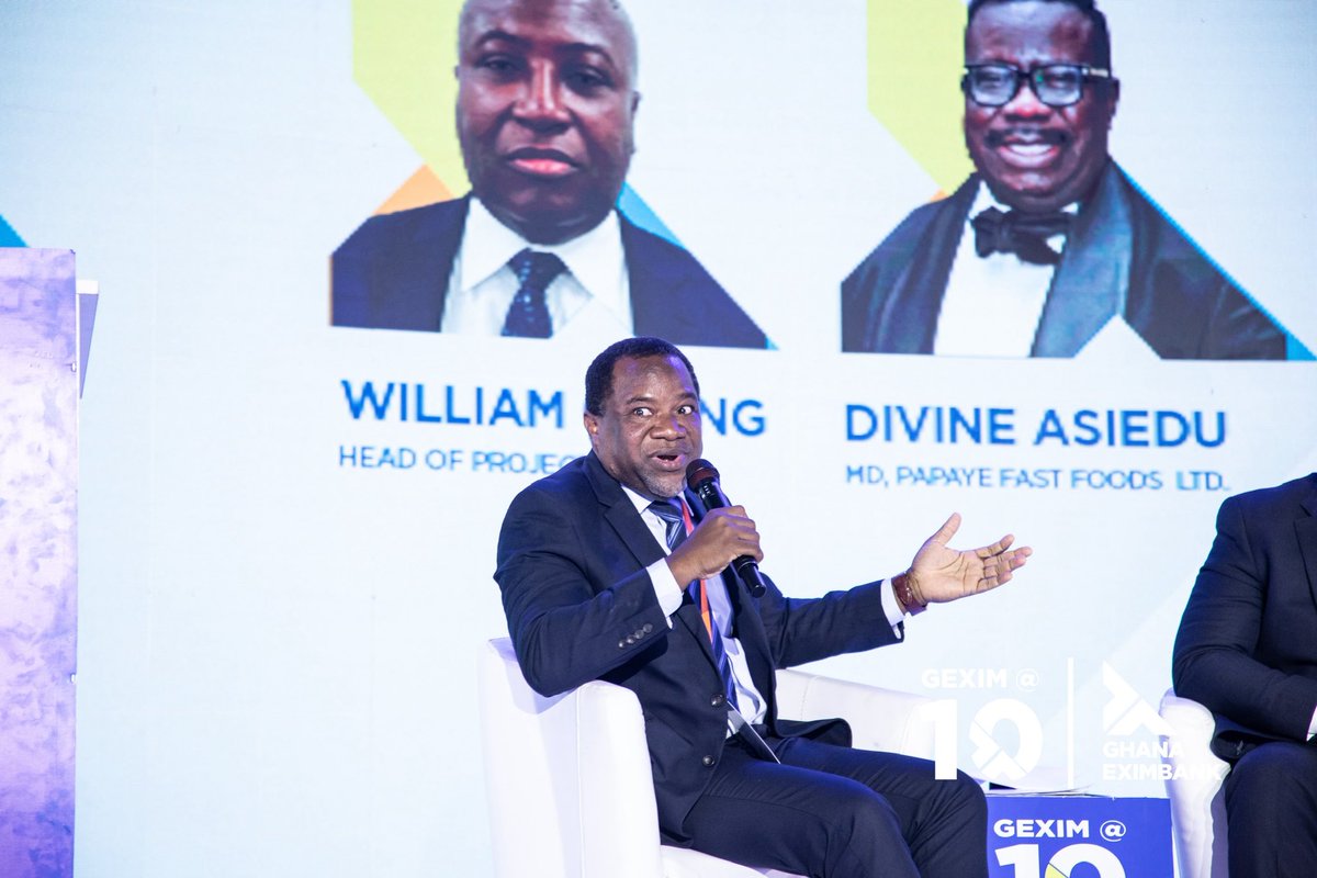 geximgh's tweet image. At #GEXIM10, Prof. Kwame Djan, MD, Buntaa, set the context on poultry investment to reduce Ghana’s import bill.

Panel 4 featured William Obeng, Dr. Gloria-Ethel Ofei Akoto, Divine Asiedu, &amp;amp; Samuel Ntim-Adu.

Moderated by Prof George Agbemabiese.

#PoultryInvestment #MSMEGrowth