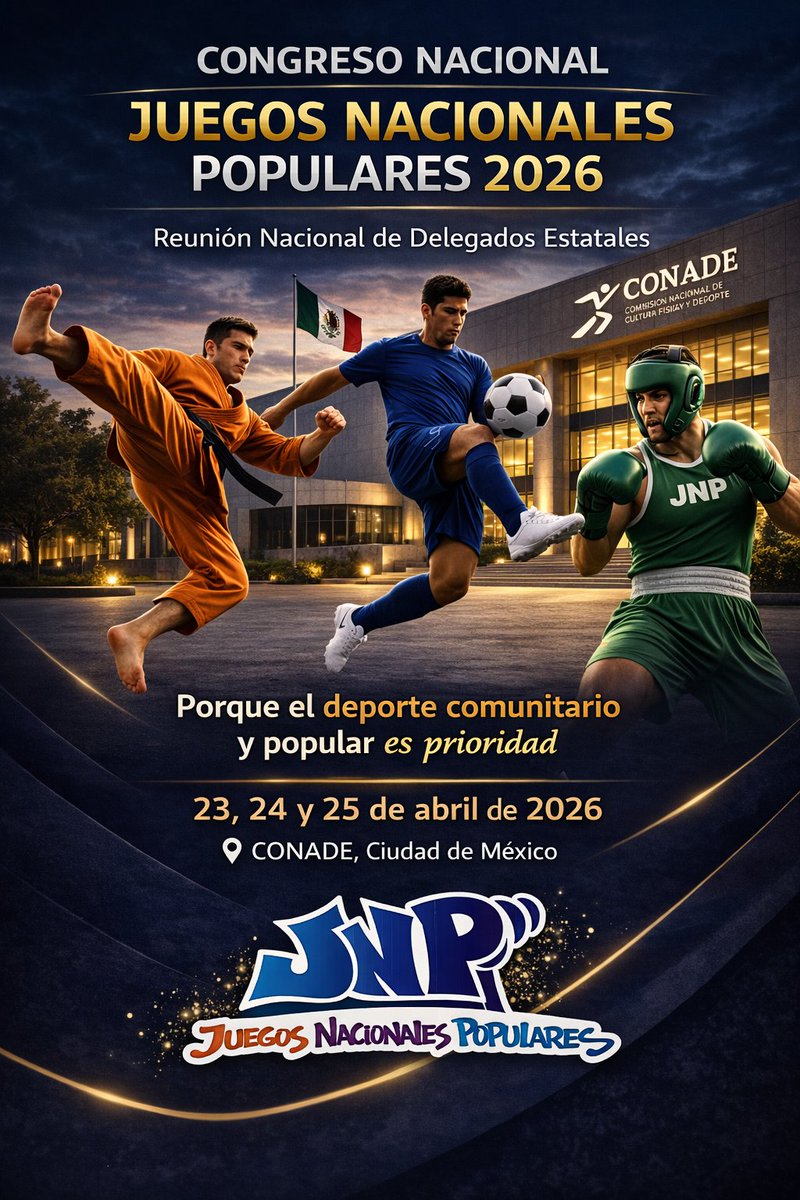 La <a href="/conadeoficial/">CONADE</a> será la sede de nuestro Congreso Nacional 2026. 
Por qué el deporte comunitario y popular en nuestro país deben de ser prioridad!!!
<a href="/Claudiashein/">Claudia Sheinbaum Pardo</a> <a href="/Rommel_Pacheco/">Rommel Pacheco</a>
<a href="/recmativd/">Instituto Veracruzano del Deporte</a>
<a href="/isaacmoraflores/">Isaac Mora Flores</a>