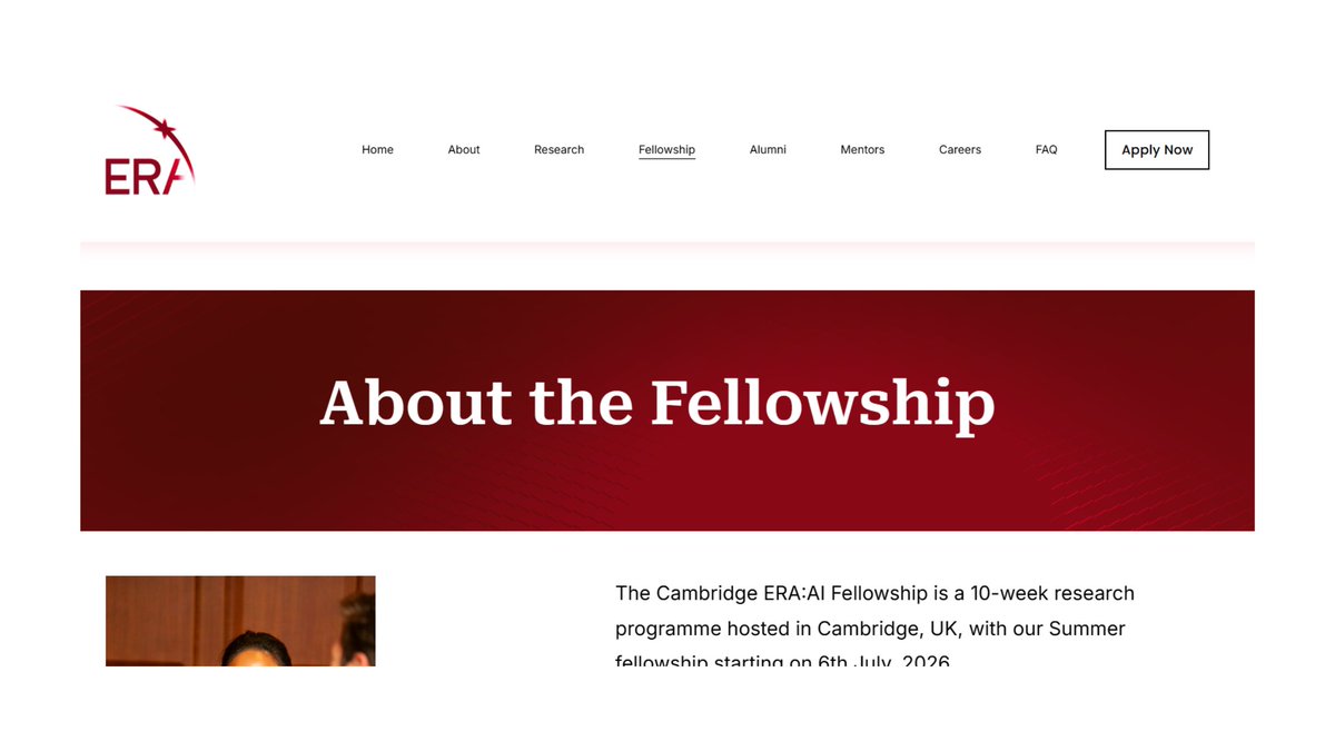 Triip_Doc's tweet photo. ERA Fellowship 2026 in Cambridge is now open.

A fully funded 10-week AI research fellowship with:
✅ salary
✅ accommodation
✅ visa support
✅ travel coverage
✅ meals
Open to international applicants. 
🔗 https://t.co/ezr5XUUd7s

#StudyAbroad #Fellowship #AI #Cambridge https://t.co/JFqtKQSlMf