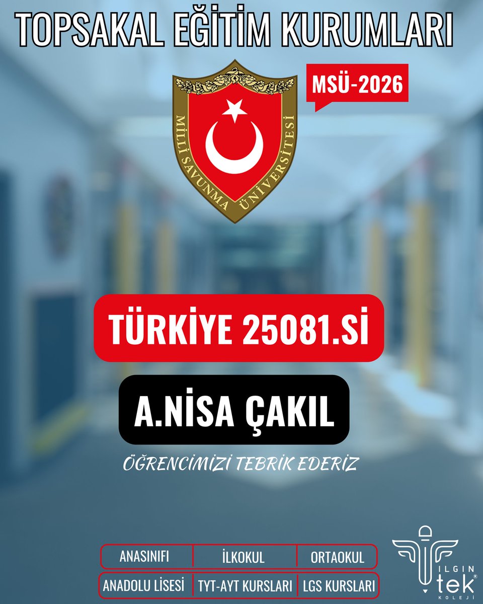 ilgintekkoleji's tweet photo. TEK KOLEJİ'NDE YİNE YENİDEN TÜRKİYE DERECESİ 🎉🧿🏆
2026 MSÜ ILGIN 1.’si TÜRKİYE https://t.co/JWocyQohJt olan öğrencimiz Hüsna Sultan ÇEVİRGEN' i tebrik eder, başarılarının devamını dileriz.
ILGIN'DA YİNE BİREYSEL VE KİTLESEL BAŞARIDA 1.YİZ.

#ilgintekkoleji #msü2026 #ilginderece https://t.co/H9u5koDVRQ