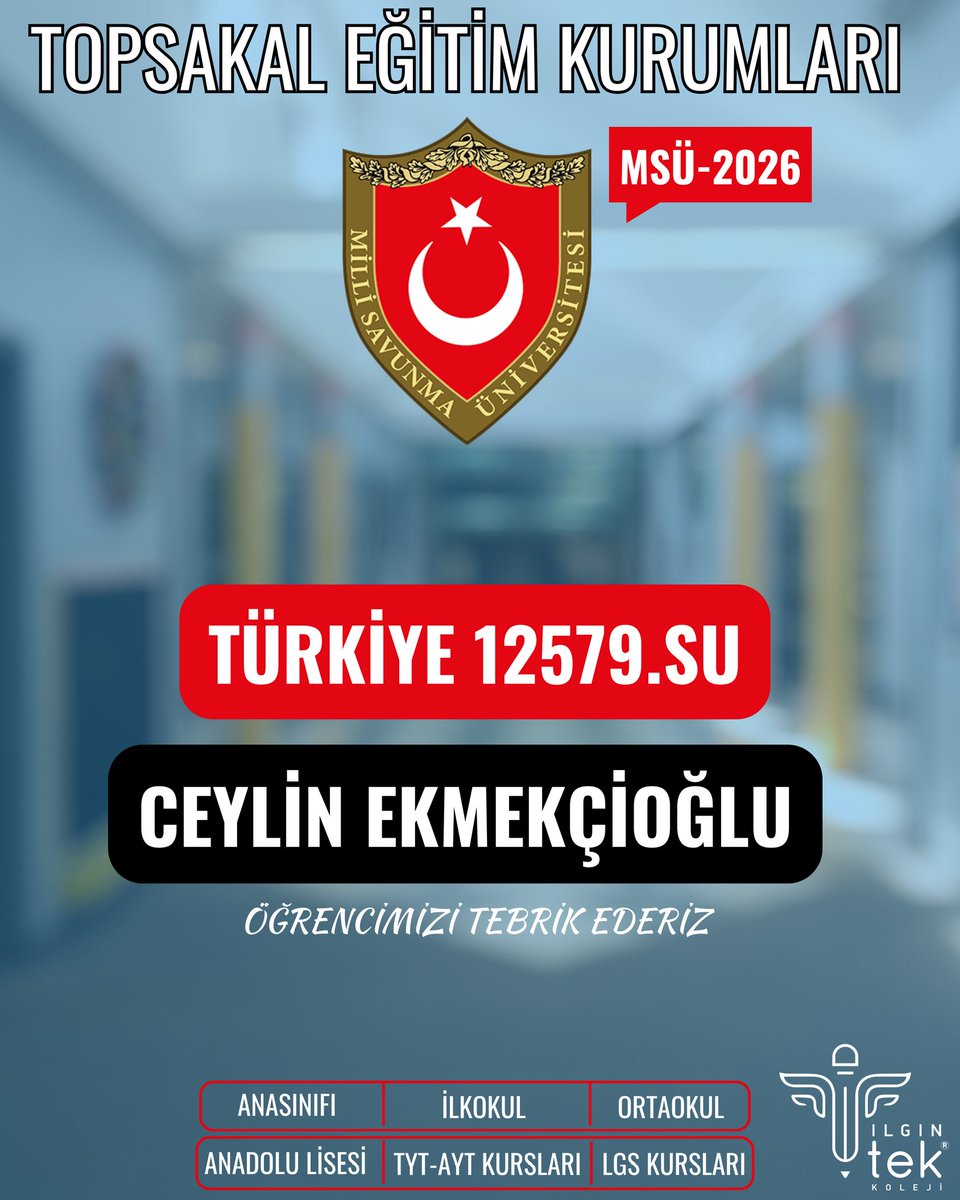 ilgintekkoleji's tweet photo. TEK KOLEJİ'NDE YİNE YENİDEN TÜRKİYE DERECESİ 🎉🧿🏆
2026 MSÜ ILGIN 1.’si TÜRKİYE https://t.co/JWocyQohJt olan öğrencimiz Hüsna Sultan ÇEVİRGEN' i tebrik eder, başarılarının devamını dileriz.
ILGIN'DA YİNE BİREYSEL VE KİTLESEL BAŞARIDA 1.YİZ.

#ilgintekkoleji #msü2026 #ilginderece https://t.co/H9u5koDVRQ