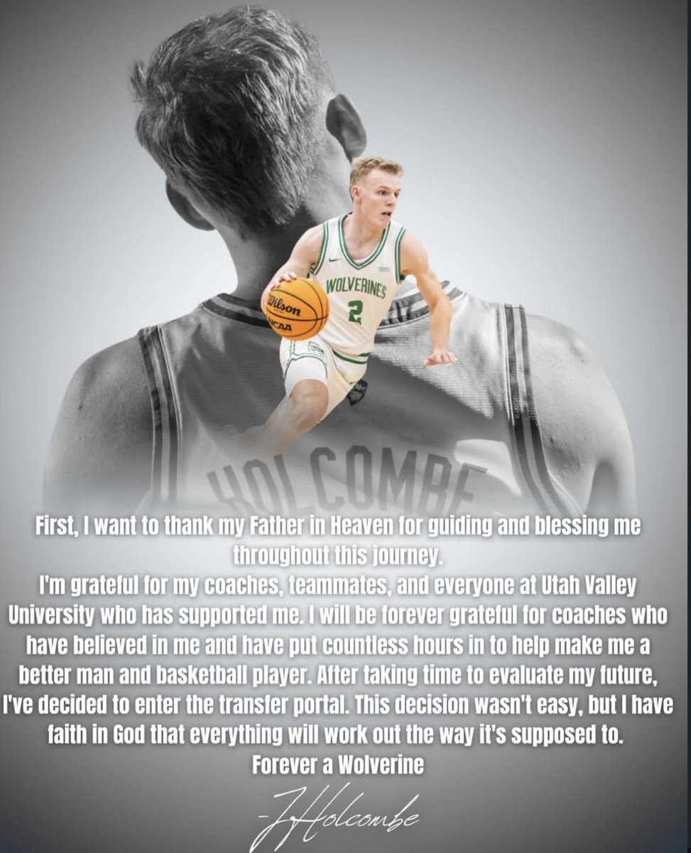 NEWS: Utah Valley sophomore Jackson Holcombe tells <a href="/LeagueRDY/">League Ready</a> he’s entering the transfer portal.

The 6-foot-7 guard out of Charleston, South Carolina spent the last two seasons at UVU, starting all 34 games this season.

He averaged 16.0PPG, 7.0RPG, 3.6APG, 2.2SPG and 1.3BPG