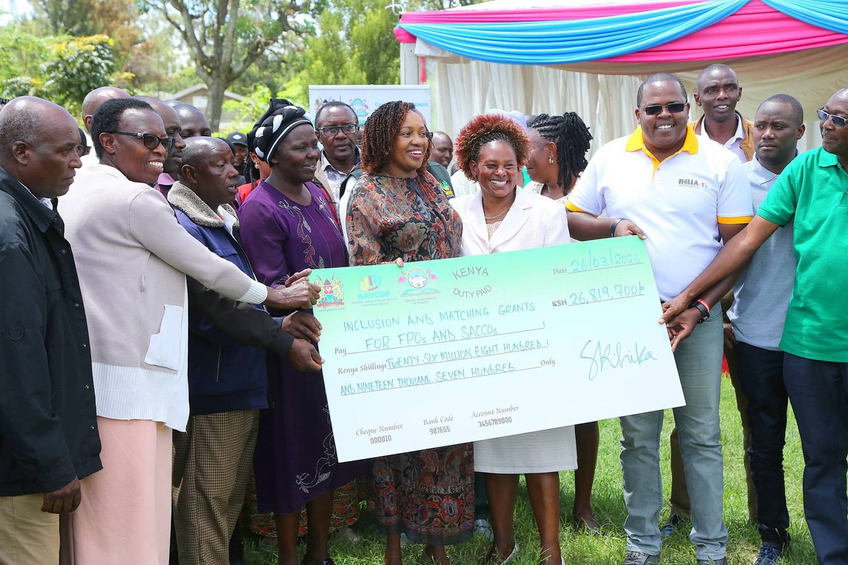 susankihika's tweet photo. Presided over the issuance of cheques totalling Sh26.8 million to 53 cooperative societies in Nakuru County under the NAVCDP programme, a key initiative aimed at transforming smallholder farming through value addition, improved market access, and increased farmer incomes. As committed in my manifesto, we continue to organise farmers into Saccos, creating strong structures for access to affordable credit and reliable markets.

I was encouraged by testimonies from farmers who have benefited from our grassroots empowerment programmes, including training, provision of farm inputs, subsidised AI services,  extension services and affordable loans through the Wezesha Fund. I encouraged cooperative societies to take advantage of the low-interest Wezesha Fund to expand their enterprises, noting that leading Saccos such as Olenguruone Dairy, Elburgon Progressive, and Suka Farmers Cooperative, among others, have received millions in loans.

These investments are already yielding results, with increased milk production, expanded acreage under key cash crops, growth in poultry farming, improved feed security, and progress in fisheries. I urged all beneficiaries to utilise the funds prudently to build sustainable enterprises that uplift livelihoods. 

Present were Agriculture CEC Leonard Bor, Deputy CS Newton Mwaura, Chief Officers Margaret Kinyanjui and Kibet Kurgat, and MCAs led by County Assembly Agriculture Committee Chairperson Isabella Makori.