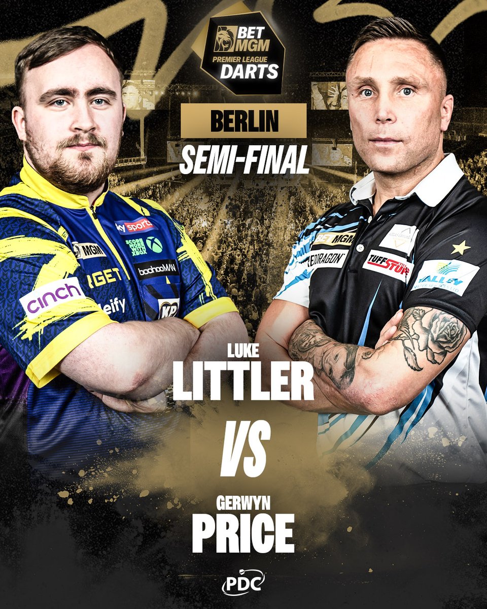 OfficialPDC's tweet image. LITTLER 🆚 PRICE

Luke Littler &amp;amp; Gerwyn Price renew their rivalry in a repeat of last week's Night Seven showpiece!

📲 bit.ly/NewPDCApp 
#PLDarts | SF2