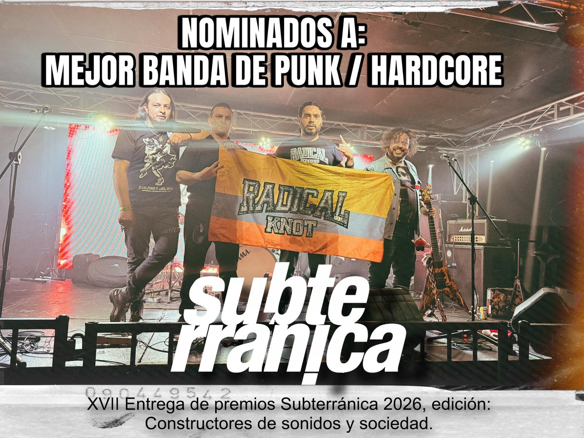 KnotRadical's tweet photo. Nominados a mejor banda de punk hardcore a los premios @subterranica en la casa!! https://t.co/9Ndpj5IpGC