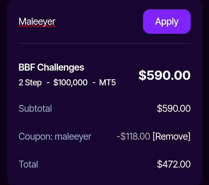 trader_gwanee's tweet image. I’m excited to officially announce my new partnership with Blueberry Funded! 🎉

Use my code MALEEYER to get 20% OFF all accounts.
Or use my link 🖇️ 

blueberryfunded.com/?utm_source=af…
Let’s grow together 🚀

#Partnership #BlueberryFunded #Growth #NewBeginnings