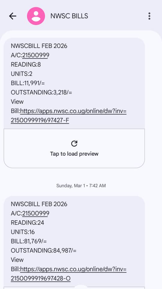 inviolah_nambi's tweet image. @nwscug,  Some Parts of Wamala Nansana have had NO WATER since Dec 31, 2025, due to roadworks. Yet, A/C 21500999 got billed since Jan  to-date? Your manager #Nansana branch was reached and  acknowledged the dry taps, so why the fraudulent billing?