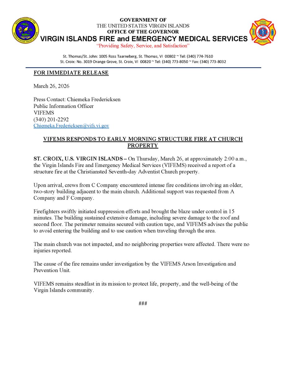 VI Fire and Emergency Medical Services tweet media