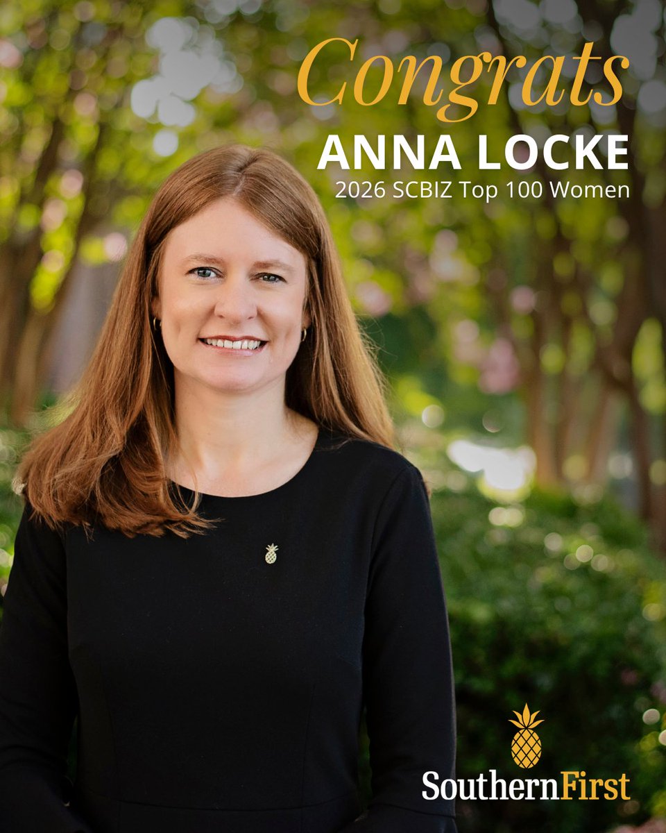 SouthernFirst's tweet photo. We are thrilled to celebrate our CHRO, Silvia King, and Board Member, Anna Locke, on being named SCBIZ 2026 Top 100 Women honorees! This recognition highlights SC’s most accomplished women making a meaningful impact through leadership, service, and mentorship. https://t.co/nzCsbU1c25