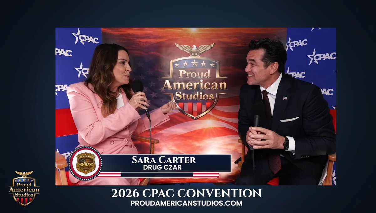 proudamericanst's tweet image. Can America stop narco-terrorist fentanyl from killing more children?

CPAC 2026 with Proud American Studios: Drug Czar Sara A. Carter @SaraCarterDC speaks with @RealDeanCain on fentanyl killing kids, trafficking, and border security as national security - and how she's working