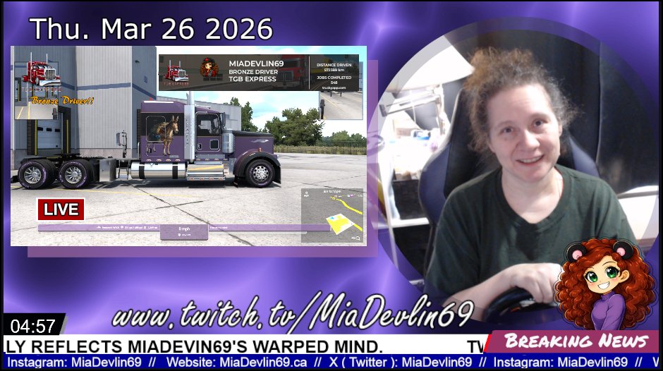 MiaDevlin69 is now Live playing #AmericanTruckSimulator

1000 Miles or bust. Will @hamstertrucking Join Us!  [CC]

#twitch #twitchstreamer #streamer #twitchaffiliate #CC #gamergirl #twitchgirls #torontosteamer #CanadianStreamer

twitch.tv/MiaDevlin69