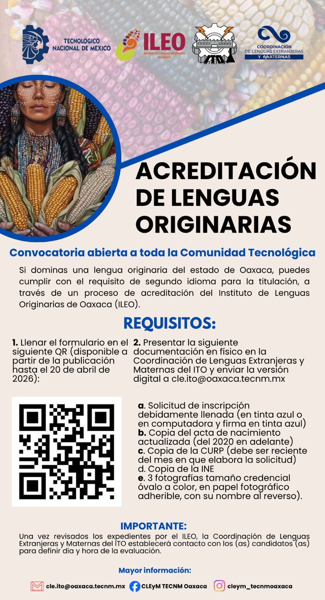 Si eres hablante de una lengua originaria del estado de Oaxaca, te invitamos al proceso de acreditación para cumplir con el requisito de idioma para fines de titulación.