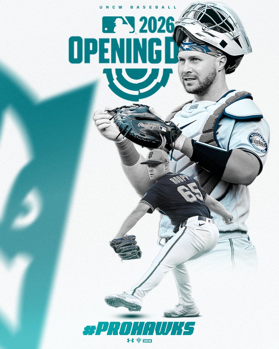UNCWBaseball's tweet photo. wishing the best of luck to our ProHawks on the opening weekend of the MLB season! 🍀
#ProHawks
#caabaseball
#MLB https://t.co/mFI8ZTagme