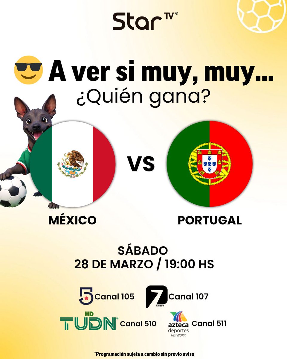 StarTVMx's tweet photo. 🇲🇽⚽ Hoy hay partido...
#México vs #Portugal
De esos que se gritan, se sufren y se emocionan.🙌
#TomaElControl y disfruta con #StarTV. https://t.co/QcWWxyTsCo