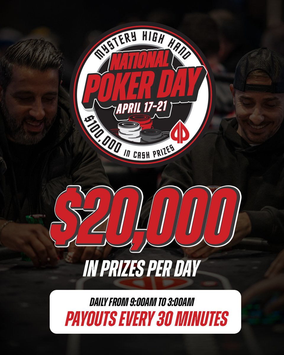 PlaygroundPoker's tweet photo. $100,000 IN PRIZES + WSOP ACTION! 🃏🔥
Celebrate National Poker Day with 5 days of elite action from April 17–21!
💰 $100K in Mystery High Hands
🏆 $150 Monster Stack: 5 starting flights.
💍 WSOP Super Circuit Canada Main Event Satellites: Your exclusive path to a $10M GTD Event. https://t.co/jMETdpSE1L