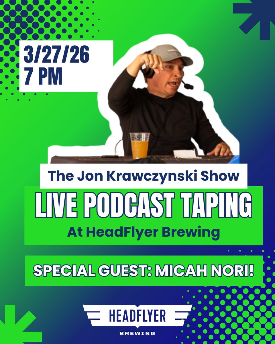 HeadFlyerBrew's tweet photo. TOMORROW @ 7! The last ever @JonKrawczynski Show podcast taping live at HeadFlyer. Micah Nori will be there and you should be too! https://t.co/YE8DyCqj4h