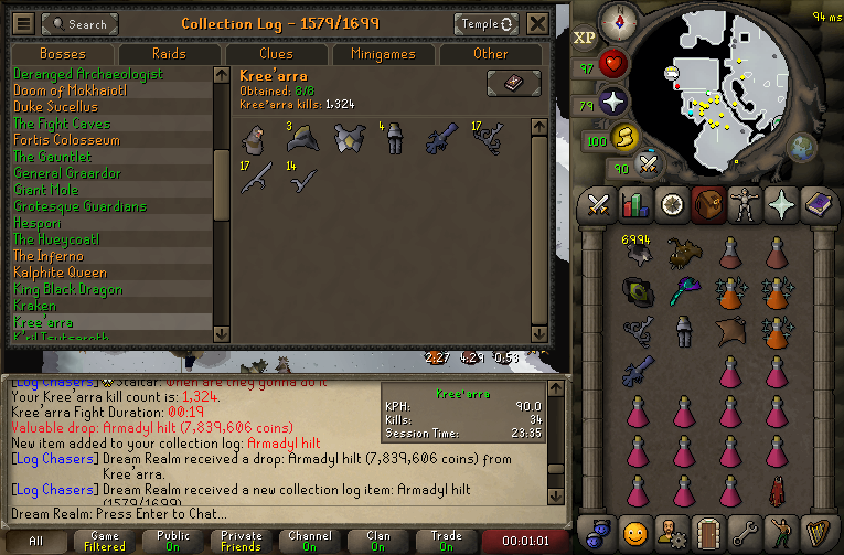 WeDontEnd's tweet photo. 1579/1699 - Armadyl hilt and Kree'arra green log https://t.co/jP8jpKrhPD