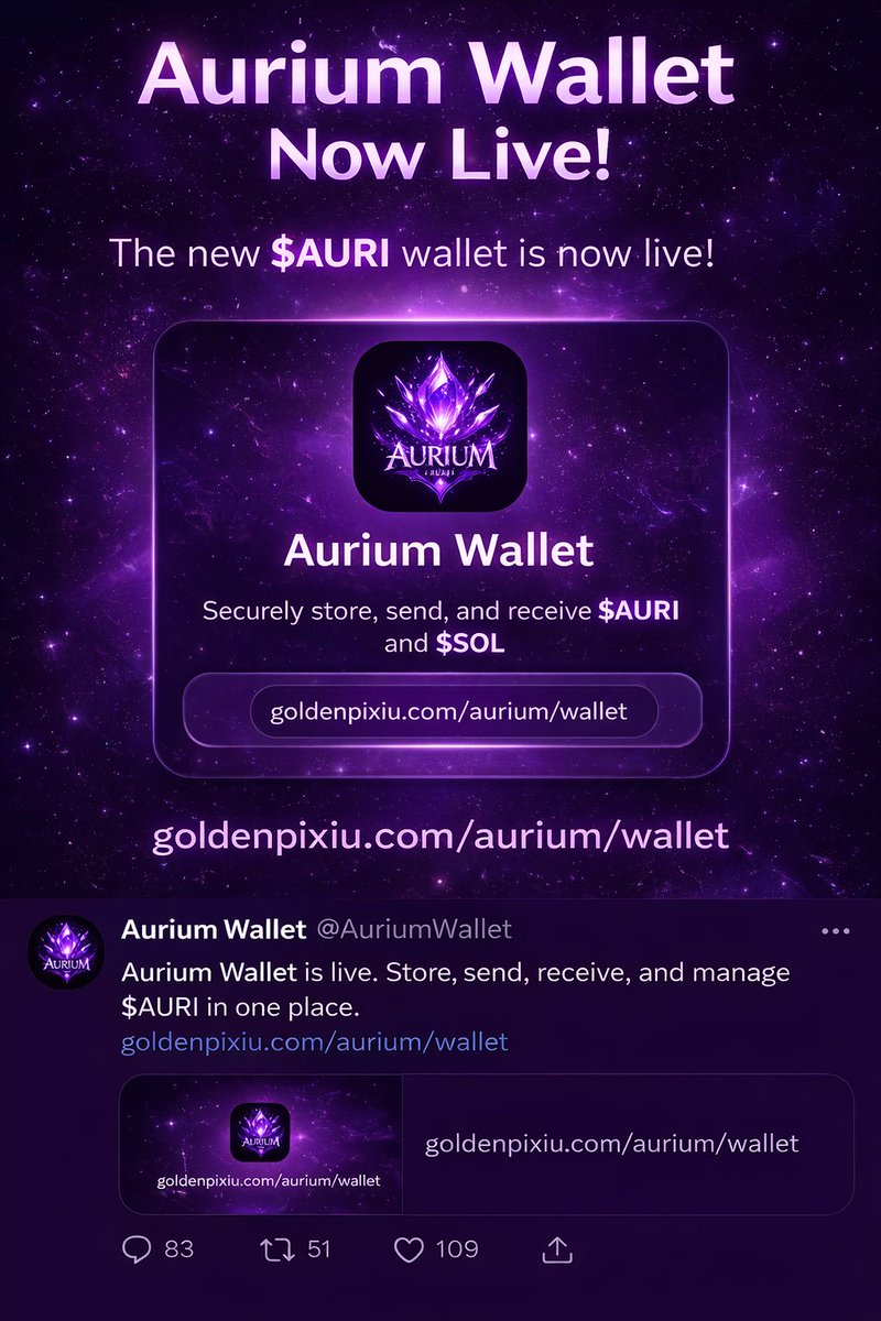 goldenpixiuGPXU's tweet photo. Aurium Wallet is LIVE! Store, send, receive, and manage $AURI in one place. Clean, fast, and built for the Aurium ecosystem.

 Download now and step into the next phase. ⚡💎

https://t.co/AARfbbOLal https://t.co/afVBads333