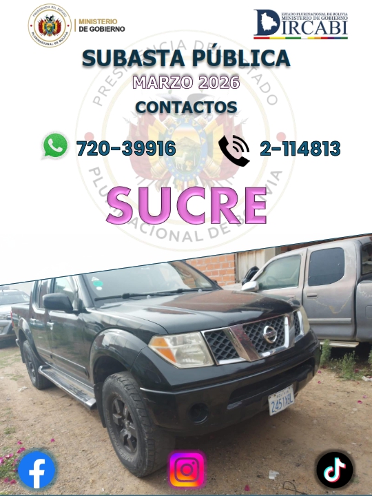 dircabi_bolivia's tweet photo. 𝗢𝗙𝗜𝗖𝗜𝗡𝗔 𝗗𝗜𝗦𝗧𝗥𝗜𝗧𝗔𝗟 #DIRCABI #Chuquisaca te invita a ser parte de los Actos de Monetización del Primer Trimestre 2026
Más información: 72039916 – 2-114813
Descarga el catálogo: https://t.co/15heEJOR40

#Bolivia #SubastaPublica #SubastaDeAutos #SiempreBolivia https://t.co/WBFOFWgcVx
