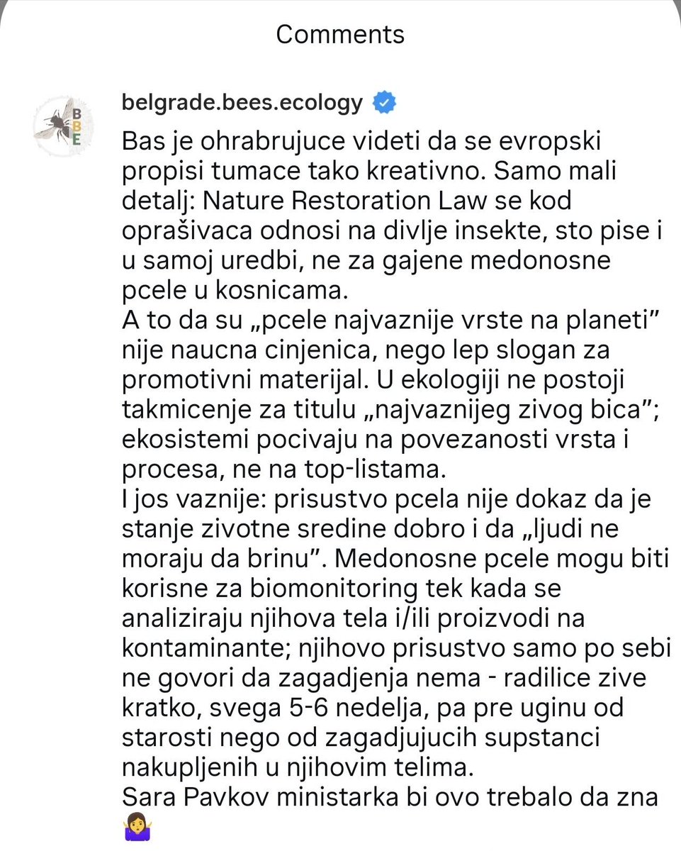 milosdjajic's tweet photo. Komentar koji je danas @MinistarstvoZZS obrisalo sa svog Instagrama danas.
Komentar je na kosnice u Boru koje su postavljene da dokazu čistu #zivotnasredina https://t.co/m9T5ARA4pI
