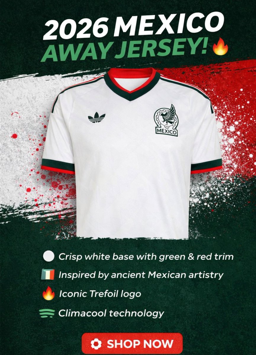 SoccerGarage's tweet photo. Clean. Classic. Cultura. 🇲🇽🔥

The NEW adidas Mexico 2026 Away Jersey has arrived @soccergarage — and it’s built different.

🛒 Available now at https://t.co/lFU9rSfokq

#soccergarage
#Mexico2026
#SoccerJersey
#WorldCup2026
#adidasFootball https://t.co/keLG8mh2Xz