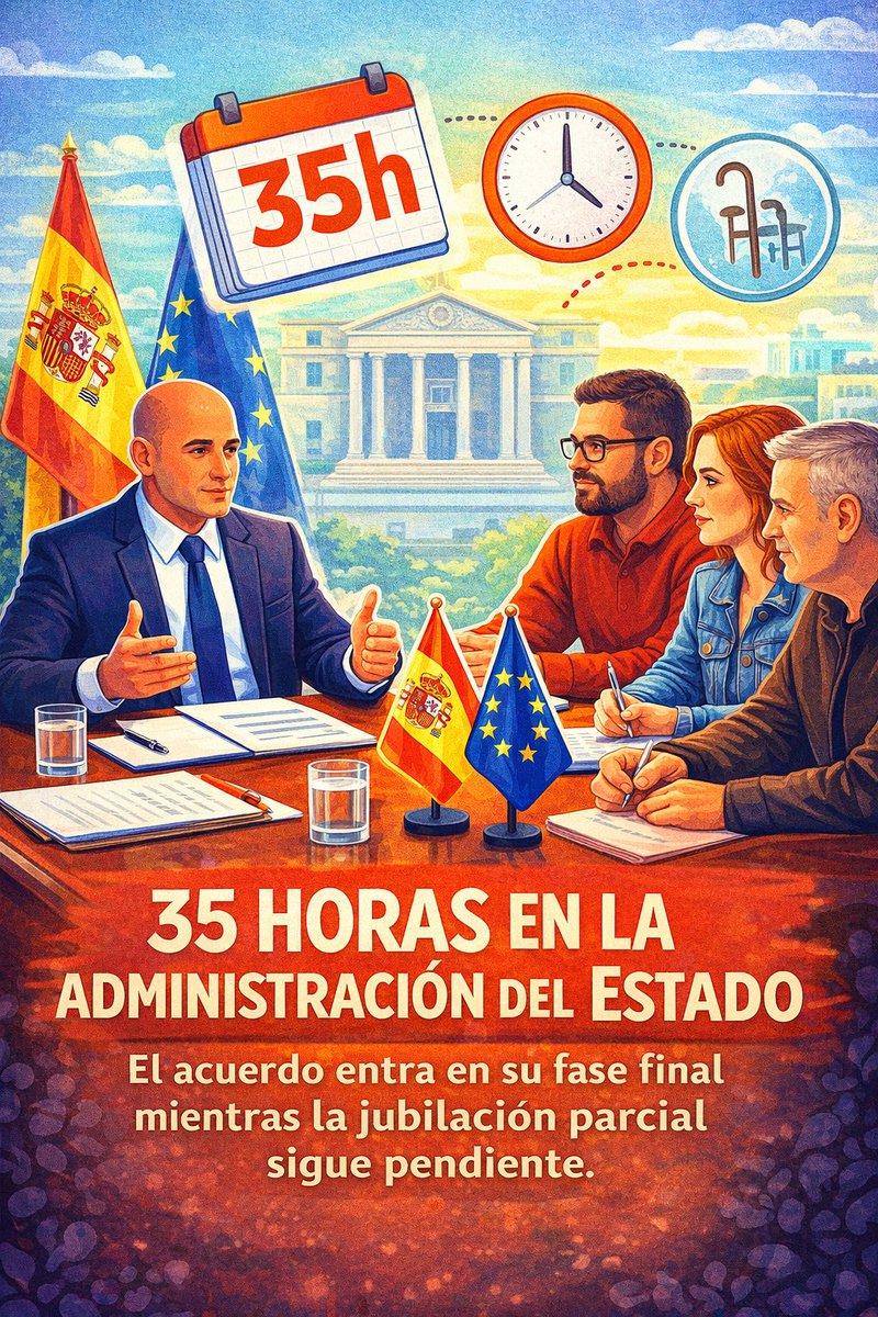 SindicatoSEPMA's tweet photo. 35 horas en la Administración del Estado: fase final.
La jubilación parcial sigue pendiente.
#EmpleoPúblico #Sepma en nuestra web te contamos https://t.co/pfF4TR5Vni