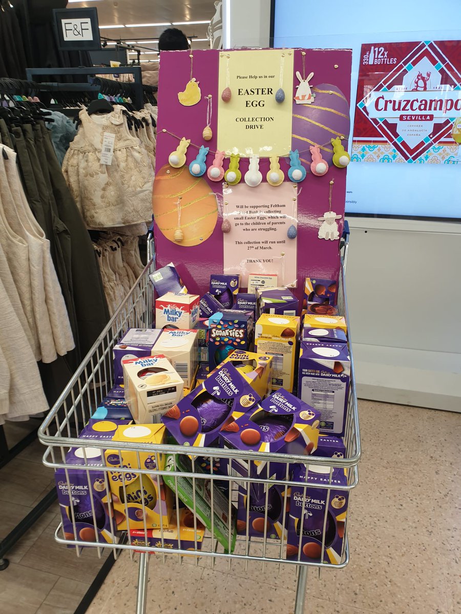 FelthamFoodBank's tweet photo. Huge thanks to everyone who donated Easter eggs to Feltham Food Bank at Dukes Green Tesco 🐣🍫

You’ve officially made Easter egg-stra special for so many families… and possibly caused a nationwide chocolate shortage 💛 https://t.co/xKHbvExJHt