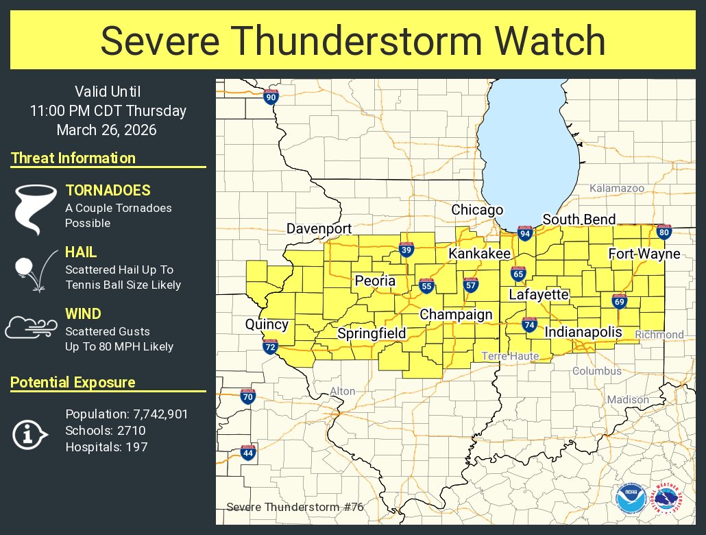 A severe thunderstorm watch has been issued for parts of Illinois ...