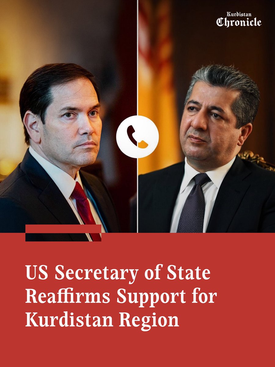 KrdChronicle's tweet photo. U.S. Secretary Rubio also expressed his condolences over the recent loss of the six Peshmerga, who were killed in an Iranian ballistic missile strike on March 24, the KRG readout of the phone call read.

Read more: https://t.co/gXAH2KBxI8 https://t.co/RhPRnhBQR3