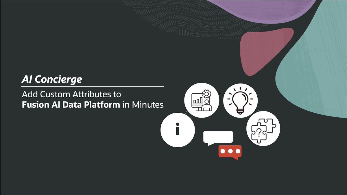OracleAnalytics's tweet image. #FeatureFriday: Oracle's AI Concierge can add custom attributes to the Fusion AI Data Platform in just a few minutes. No manual scripting needed: review, generate, and build production-ready extensions securely in the Fusion AI Data Platform. Check it out: social.ora.cl/6014B6puKa