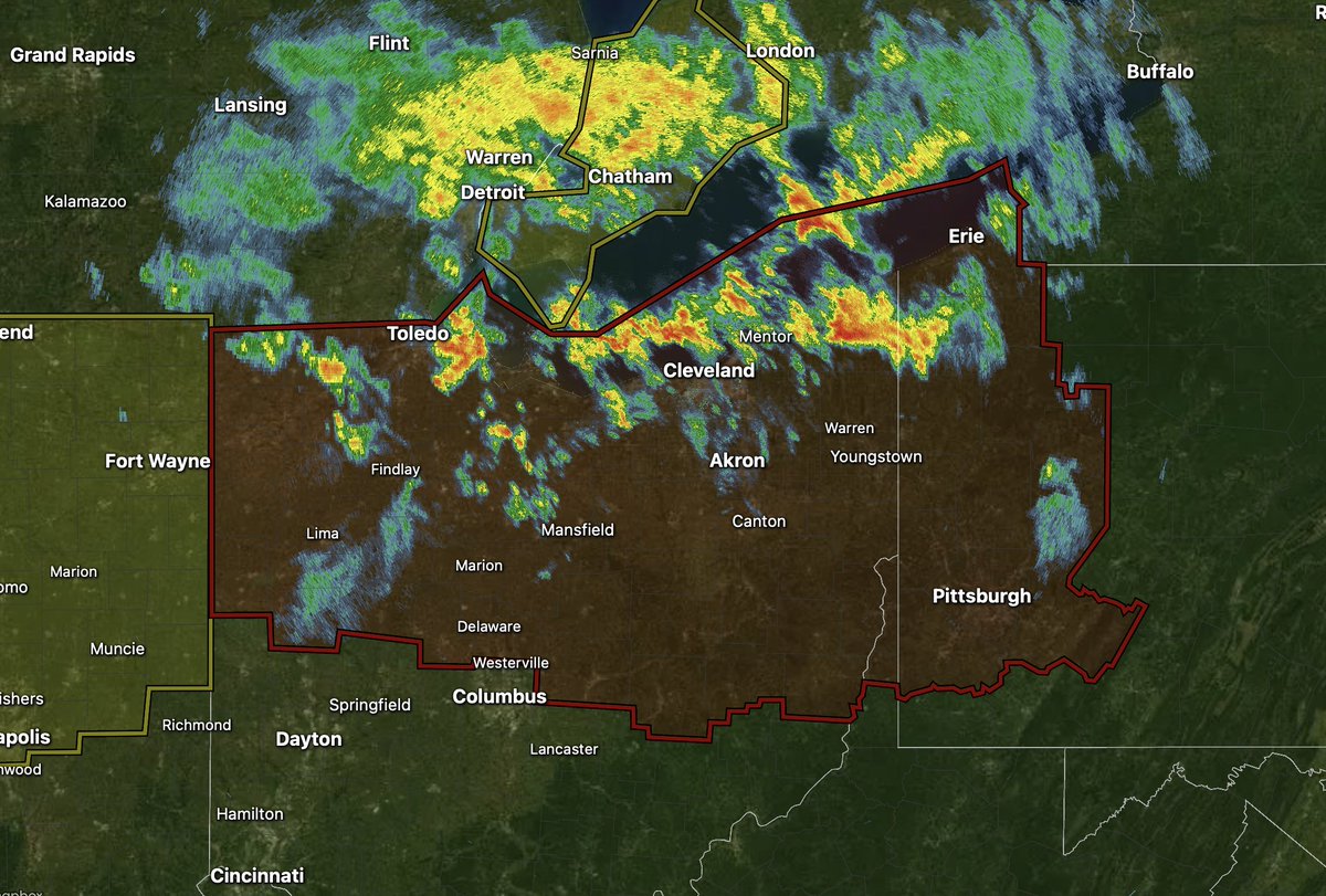USWeatherExpert's tweet image. #Tornado Watch continues for parts of #Ohio and #Pennsylvania (red tint). Here is the radar as of 5:15pm.

The amber tint in Indiana is a severe thunderstorm watch for parts of Indiana, Illinois and Iowa.