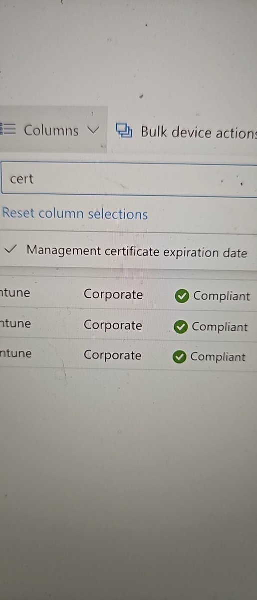 ChrisWBond's tweet photo. @Mister_MDM @Mister_MDM I've found this column in the Intune console under Devices - Windows. Is this the same cert? Can I use these dates as the source truth and accurate? https://t.co/eQYwG9XWES