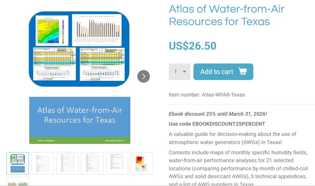 candewtec's tweet photo. Ebook discount 25% until March 31, 2026! Use code EBOOKDISCOUNT25PERCENT. A valuable guide for decision-making about the use of atmospheric #water generators (AWGs) in #Texas! - https://t.co/L6O7n1TofS https://t.co/lqqDeFUlPw