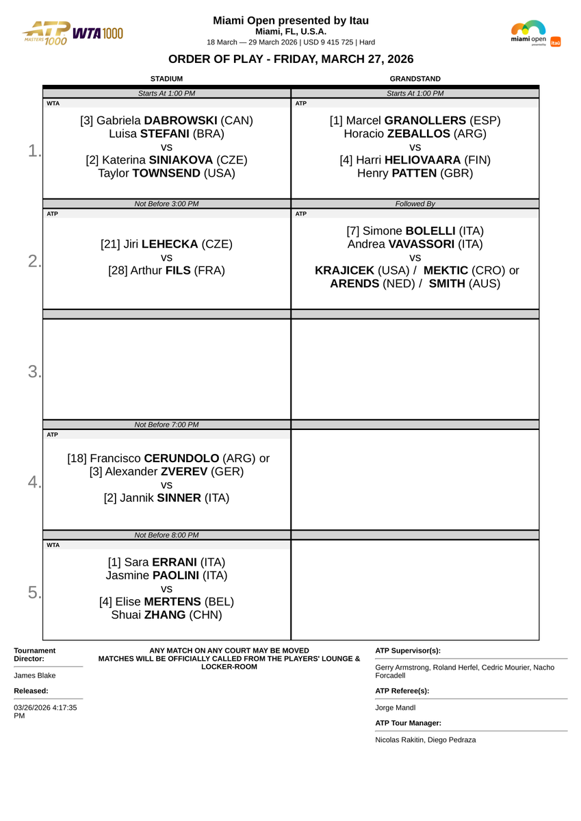 Order Of Play Tennis tweet media