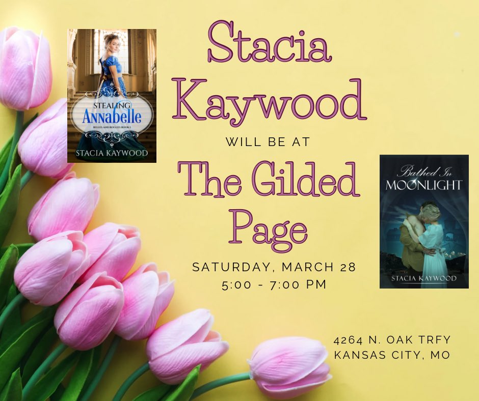 StaciaKaywood's tweet photo. This Saturday, I’m at The Gilded Page in Kansas City from 5-7! You don’t want to miss out! Be sure to drop in, say hi, and add to your TBR pile! Two perfect spring time reads to lightener your mood with all things love and romance! 🥰💜💜💜 https://t.co/11ubkVYUZs