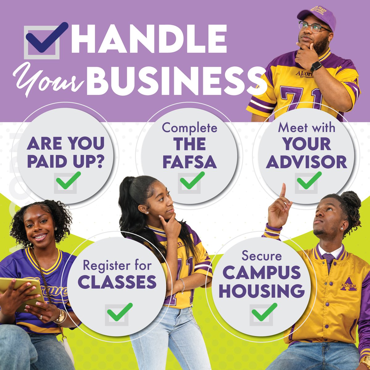 AlcornStateU's tweet photo. Don't head home for summer without handling your business first, Braves. โ
#AlwaysAlcorn #HandleYourBusiness https://t.co/03vaS8rZEZ