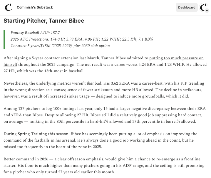 TheEdgeIsEarned's tweet image. Tanner Bibee - 2026 Outlook, @CommishFilmRoom