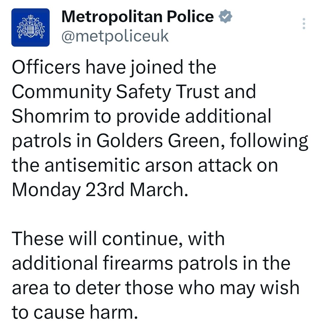 "Antisemitic arson attack" with the culprits out on bail. Meanwhile a Doctor who rightfully protests israeli genocide and corrupt dealings with UK politicians has been arrested for the 5th time. <a href="/metpoliceuk/">Metropolitan Police</a> you're utterly disgraceful. Cowardly and venal.