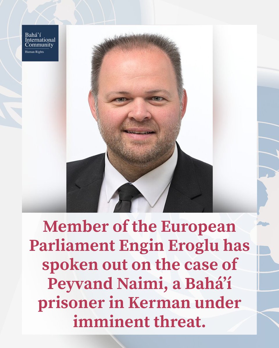 BahaiBIC_Rights's tweet photo. #PeyvandNaimi faces imminent danger after enduring two mock hangings, prolonged torture and interrogation, as Iranian authorities attempt to force him to confess to crimes he did not commit.
Member of the European Parliament @EnginEroglu_FW has called attention to the case of Peyvand Naimi.
His statement adds to growing international concern over Peyvand’s grave situation.
#BahaiRights #EnginEroglu #Iran