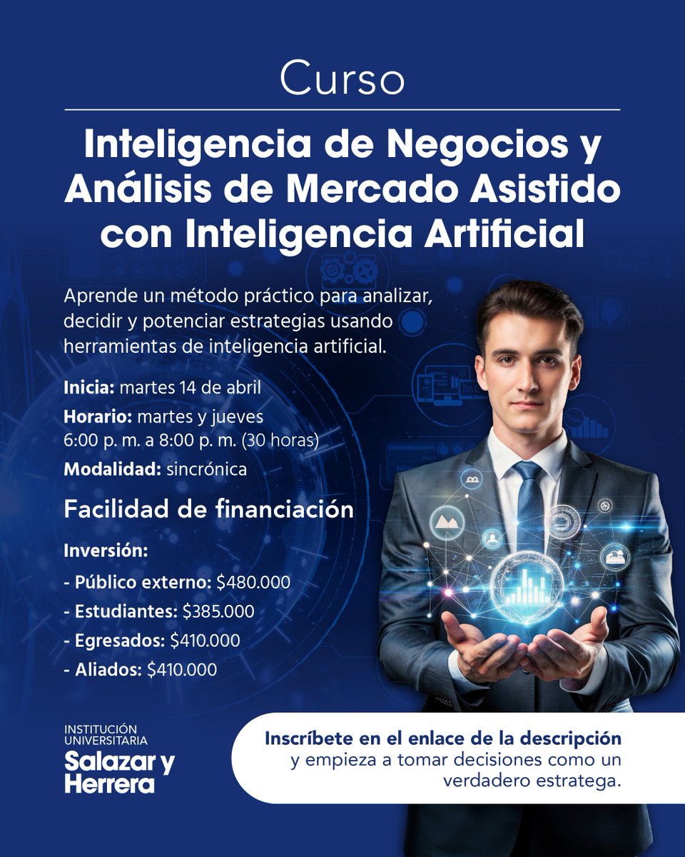 La inteligencia de negocios ya no es el futuro, es lo que te va a diferenciar hoy.
Aprende a analizar mercados, tomar decisiones estratégicas y potenciar resultados usando Inteligencia Artificial

👉 Inscríbete aquí iush.edu.co/es/Universidad…