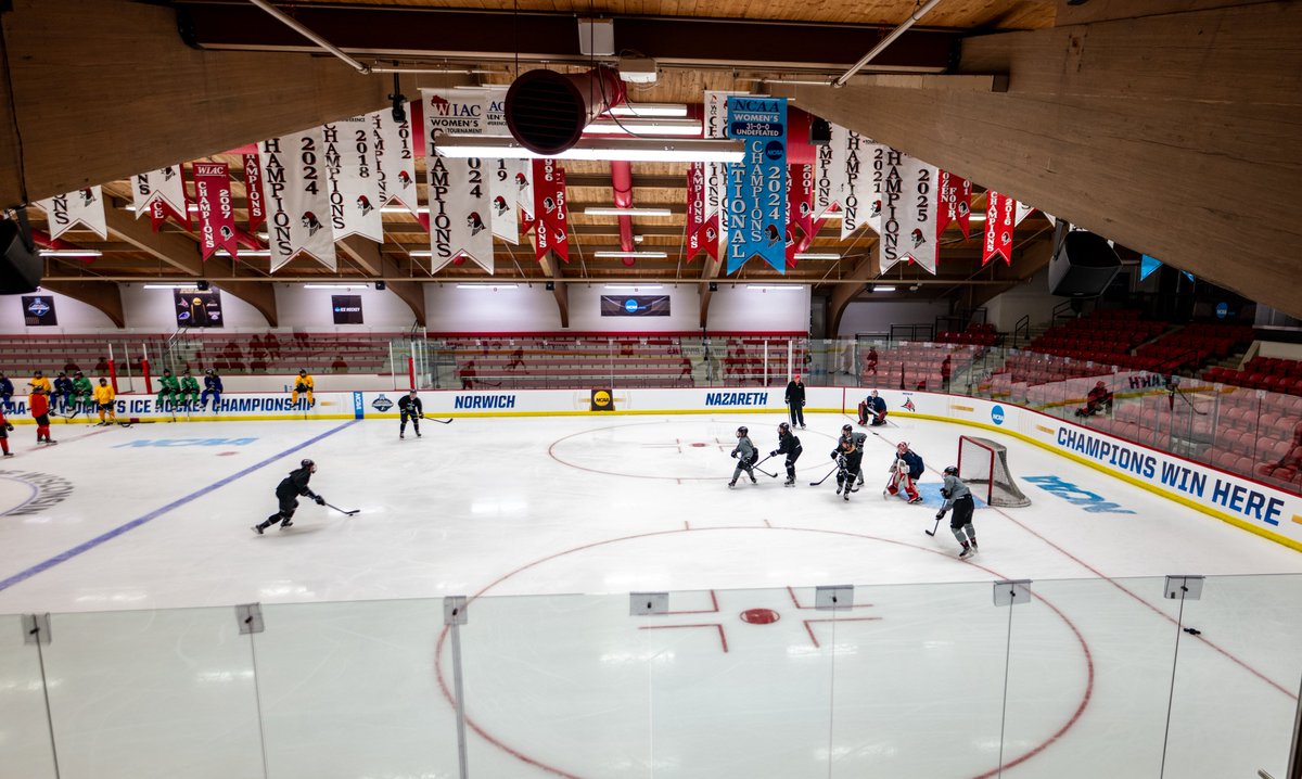 UWRFFalcons's tweet photo. The stage is set 🏒🏆

Final preparations complete as the Falcons get get ready to host the @NCAADIII Women's Ice Hockey Championship weekend.

Signage is up. Ice is ready. One more sleep ⏰

#d3hky https://t.co/SAXBDr6zAf
