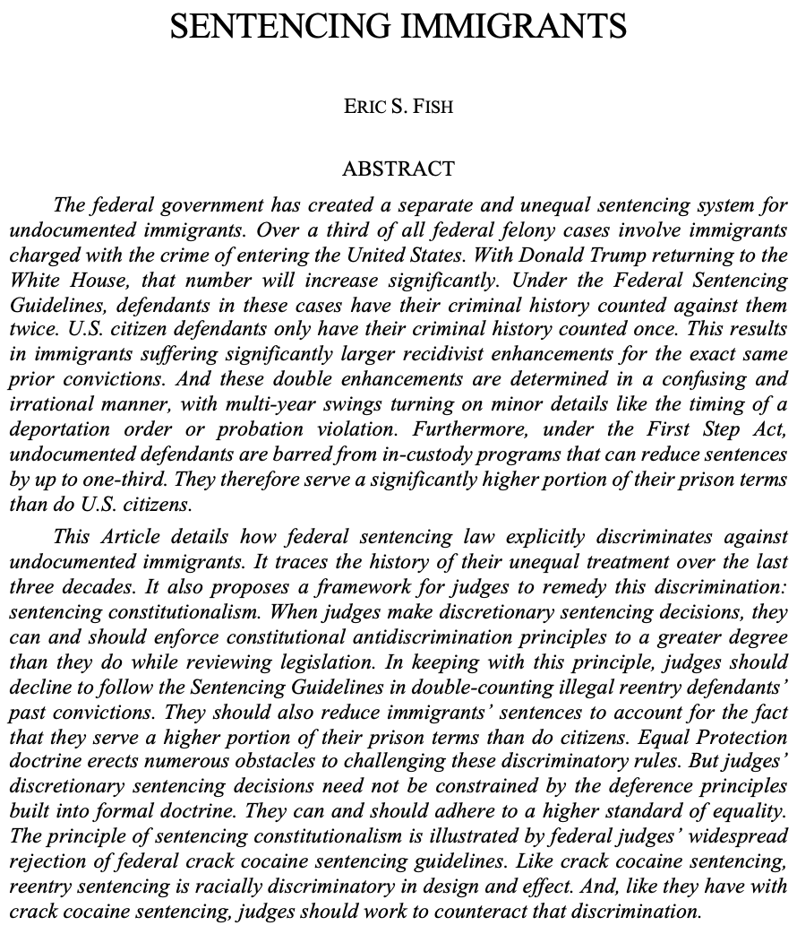 SCalLRev's tweet photo. Presenting “Sentencing Immigrants" by Professor Eric S. Fish of the University of California at Davis (@UCDavisLaw). Read more here: https://t.co/tBfqmwJDLi https://t.co/tAGWA3LvQH