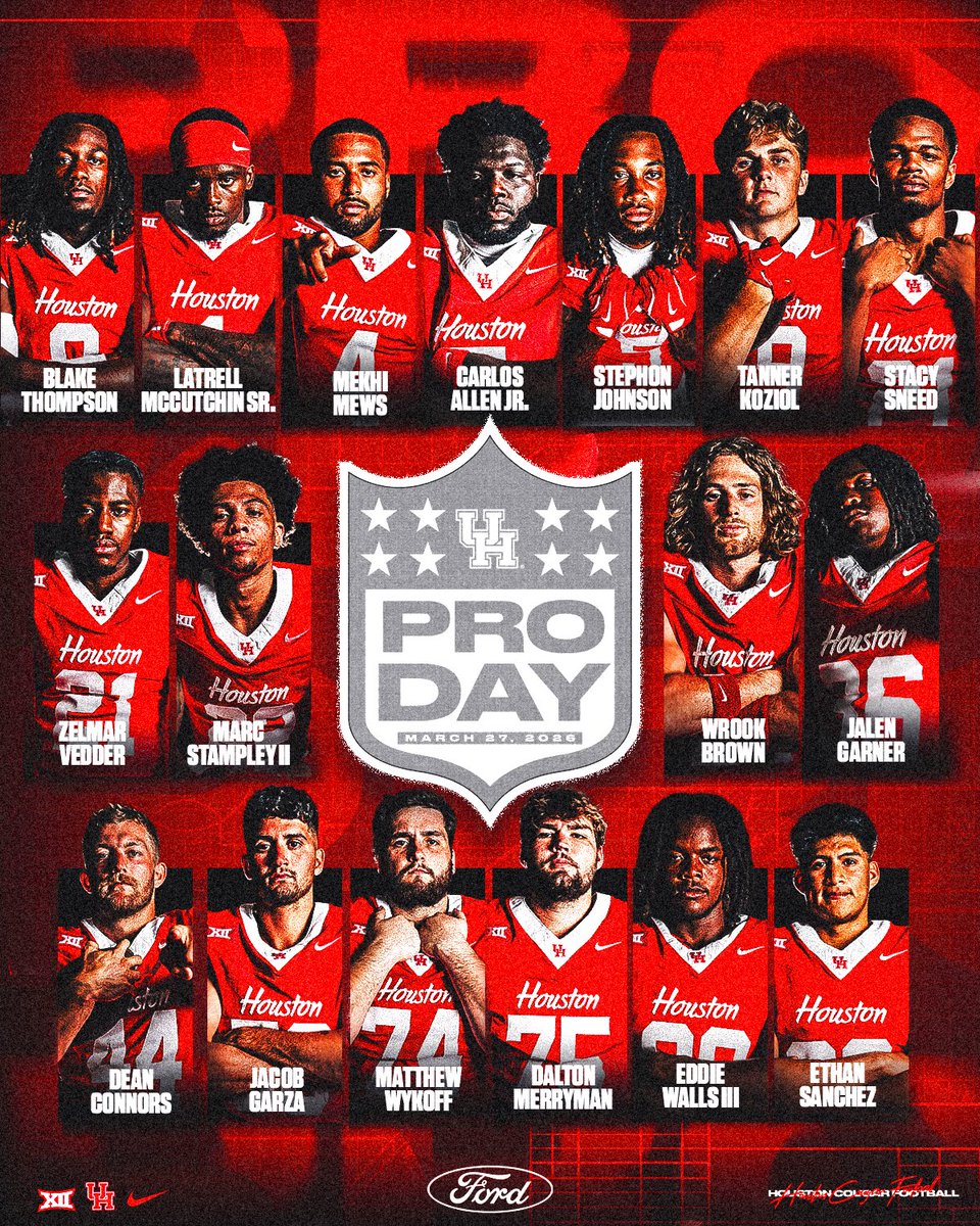UHCougarFB's tweet photo. It’s going down tomorrow 💪

Pro Day 2026 | @HouTXFord https://t.co/dq0RycSnHP