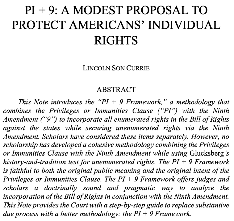 SCalLRev's tweet photo. Presenting “PI + 9: A Modest Proposal to Protect Americans’ Individual Rights” by our Articles Editor Lincoln Son Currie. Read more here: https://t.co/yFHafMll5D https://t.co/QyO6eM9NEX