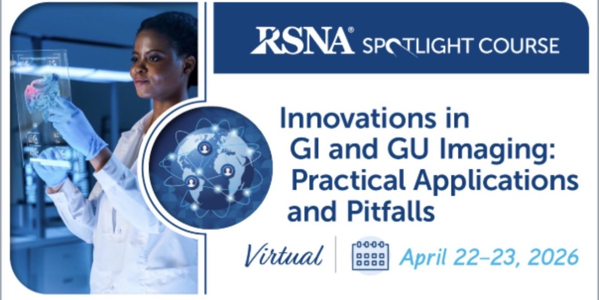 Mahan_Mathur's tweet photo. Thrilled to be faculty for Innovations in GI &amp; GU Imaging - an #RSNA virtual Spotlight Course (Apr 22–23)! Join us for expert lectures &amp; case-based discussions on practical strategies &amp; diagnostic pitfalls. @YaleRadiology @YaleRadRes 
Register here 👉 https://t.co/i13SmnzfPR https://t.co/P903wSxf0a