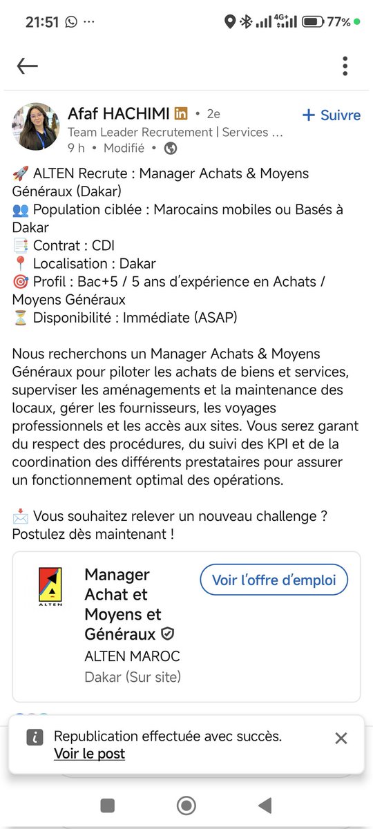 aliounebasow's tweet photo. Je viens de voir cette offre sur LinkedIn 
Je ne sais pas quelle clause a cette structure pour que ce poste ne soit ouvert qu'aux marocains et ce malgré que cela soit sur le sol sénégalais 
Nous interpellons le @Min_Interieur et le Ministère du travail à agir https://t.co/2ivTUpTFgv