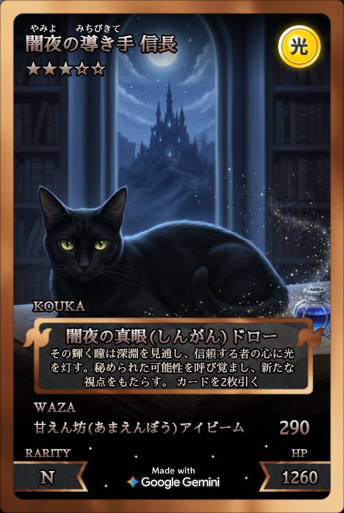 NobuHideCats's tweet photo. 話題のペットジェネレーターで信秀たちのカードを作った。
二人の特徴がよく出ている👀
AIってすごい・・！
#要にゃんこ亭　卒業猫 
#久米島猫 
#保護猫 https://t.co/T1DUjuj6QQ
