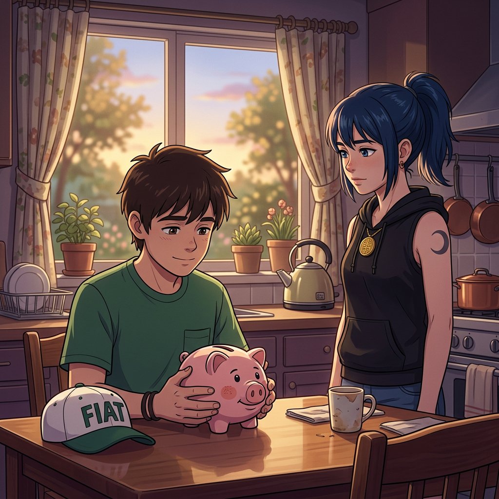 BitcoinBenkyou's tweet photo. Norman found his childhood piggy bank.
Shook it. Still had coins inside.
He smiled.

"A Mars bar used to cost 20 cents," he said.
"Saved up for weeks to buy one."
Mina looked at the coins.
Then at Norman.
"What does a Mars bar cost now?"

Norman thought about it.
"Like... $2.50?"
"The coins didn't change."
"Everything they buy did."

Nobody stole from Norman's piggy bank.
No one broke in. No one took a thing.
It just quietly emptied itself.
Every year. While it sat there looking full.

Bitcoin can't do that. The supply is fixed. The rules don't change.
21 million. Forever.

#Bitcoin
