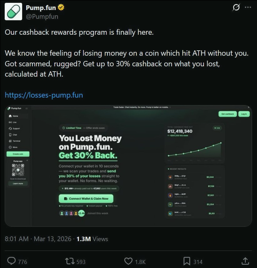 catalkurt35's tweet photo. Get a refund on your worst memecoin plays.

Earn up to 30% cashback from a rugpull or loss, calculated from your personal all-time high.

🔗 https://t.co/5WtgpZPhGz

 #ALT #SolanaCrypto #Memecoinlaunch https://t.co/DfBgoo1wYb